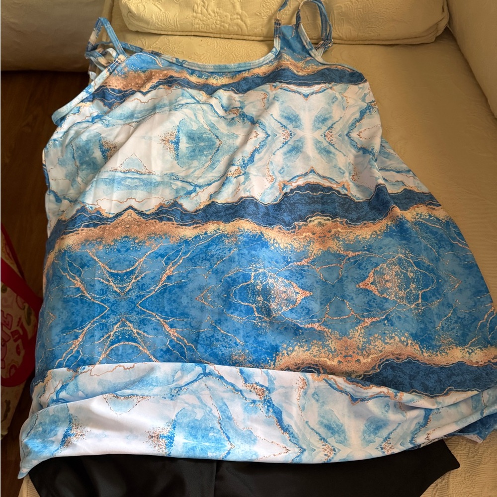 Blue and White two-piece swimsuit 
-